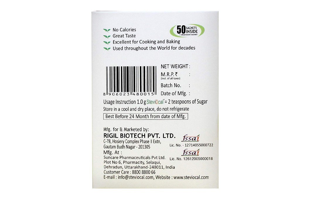 Stevi0cal All Natural Stevia Sweetener   Pack  50 grams